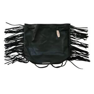 Victoria's Secret Black Faux Leather Fringe Hobo Bag